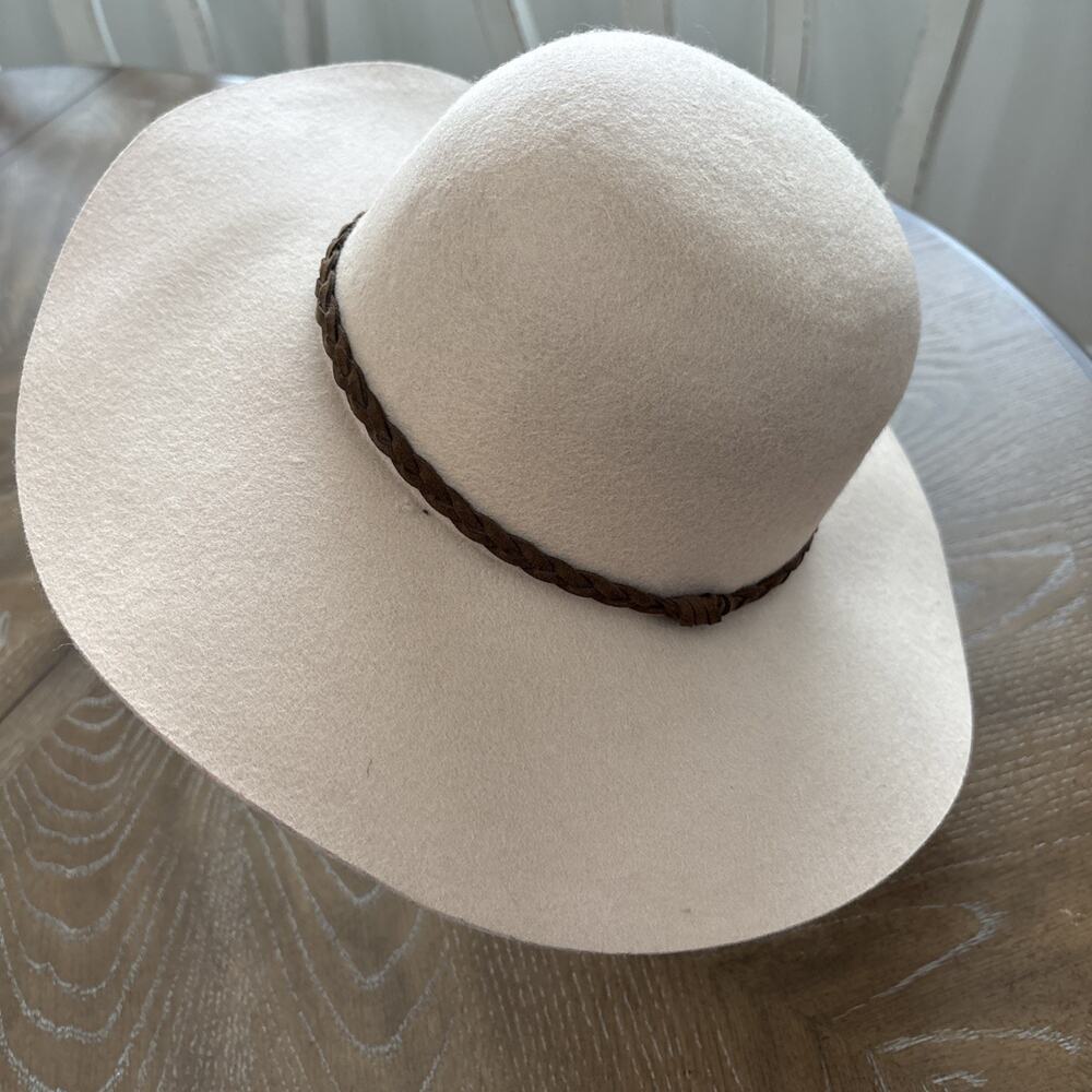 100% Wool Francesca's Wide Brim Floppy Sun Hat Braided Band Boho Cottagecore - Picture 3 of 7